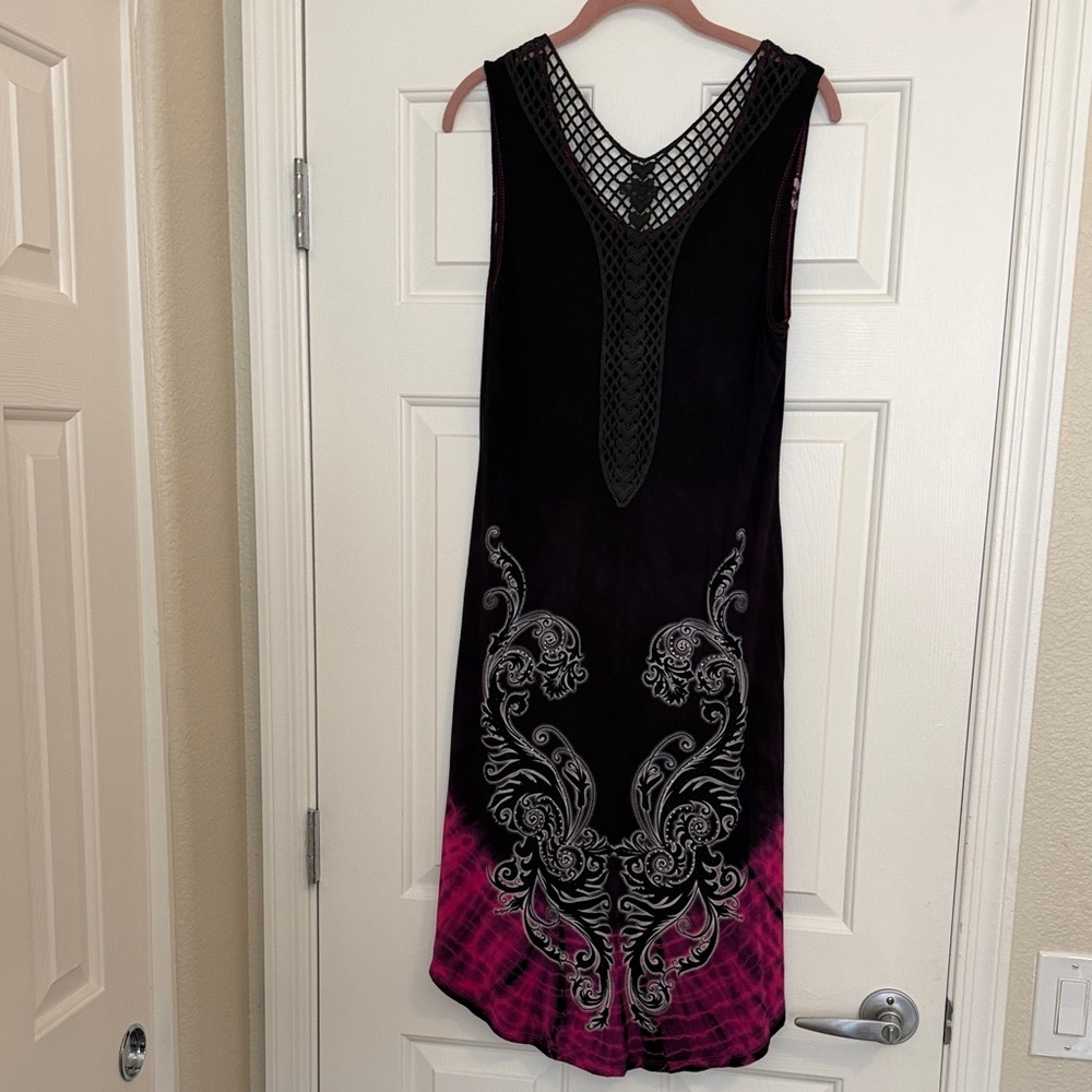 Vocal Black & Fuchsia High-Low Sleeveless Embellished Dress, XL - Picture 6 of 10